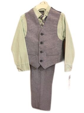 Izod Light Blue Vest and Pants Set with Mint Green Gingham Shirt